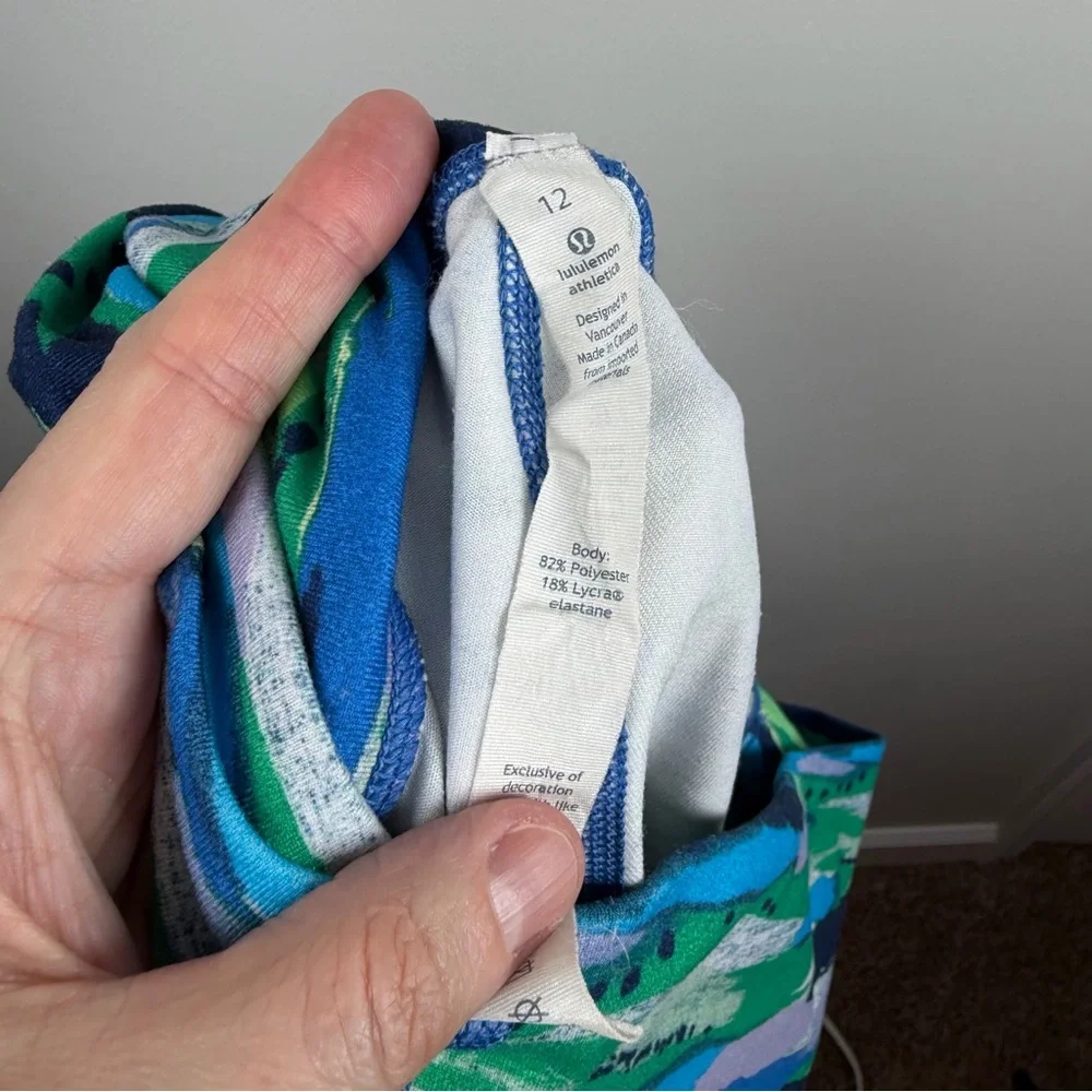 Lululemon Wunder Under Green Blue Crop In Seven Wonders Multi Leggings Size 12